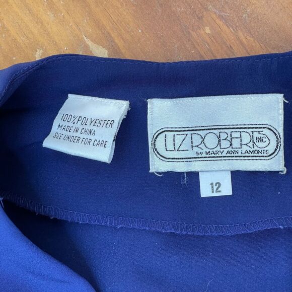 Vintage NWT Liz Roberts Navy Blue Peplum Dress Belt Womens 12 80s Secretary - Picture 6 of 9